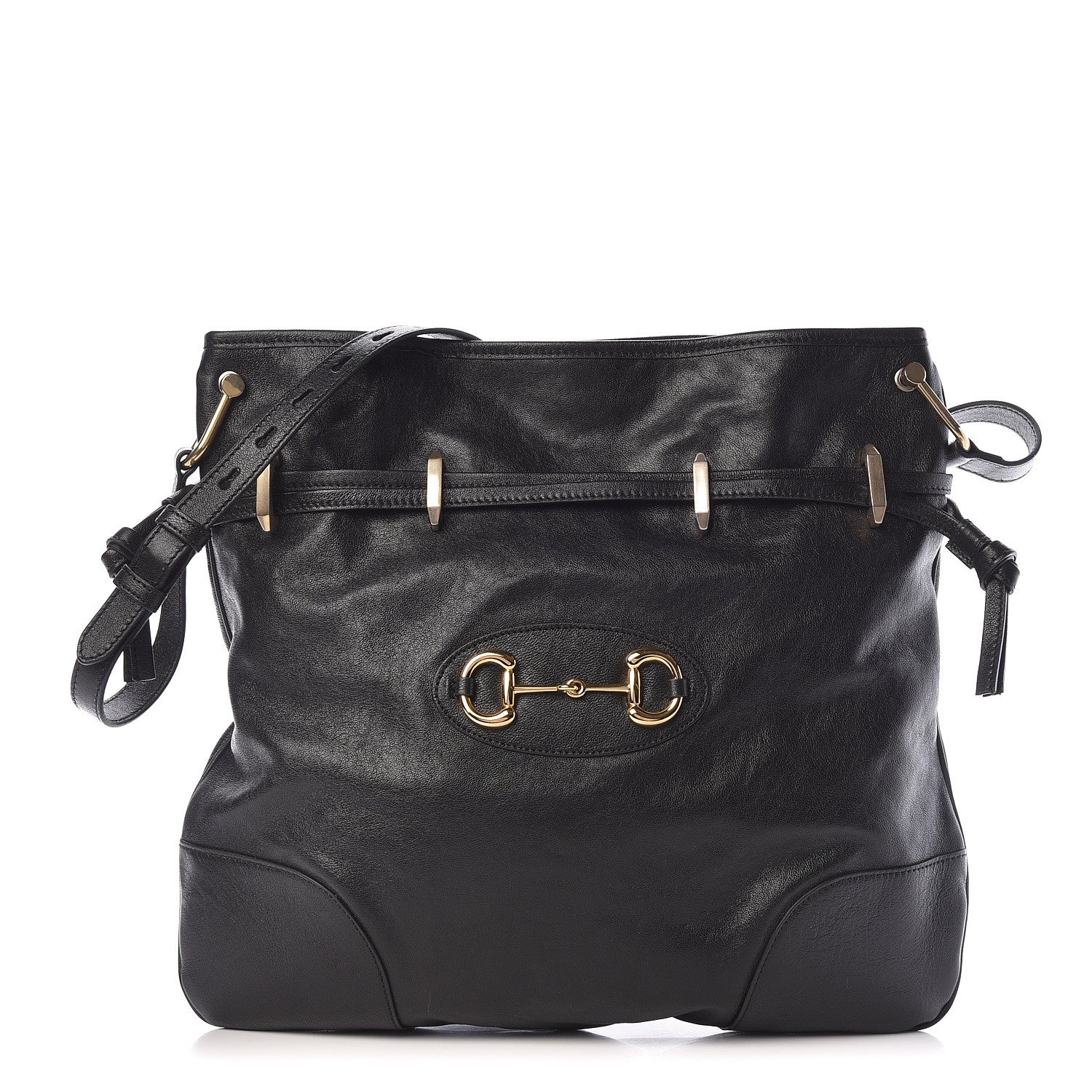 Gucci Sakai Calfskin Horsebit 1955 Cinch Top Messenger Bag Black 1 of 10
