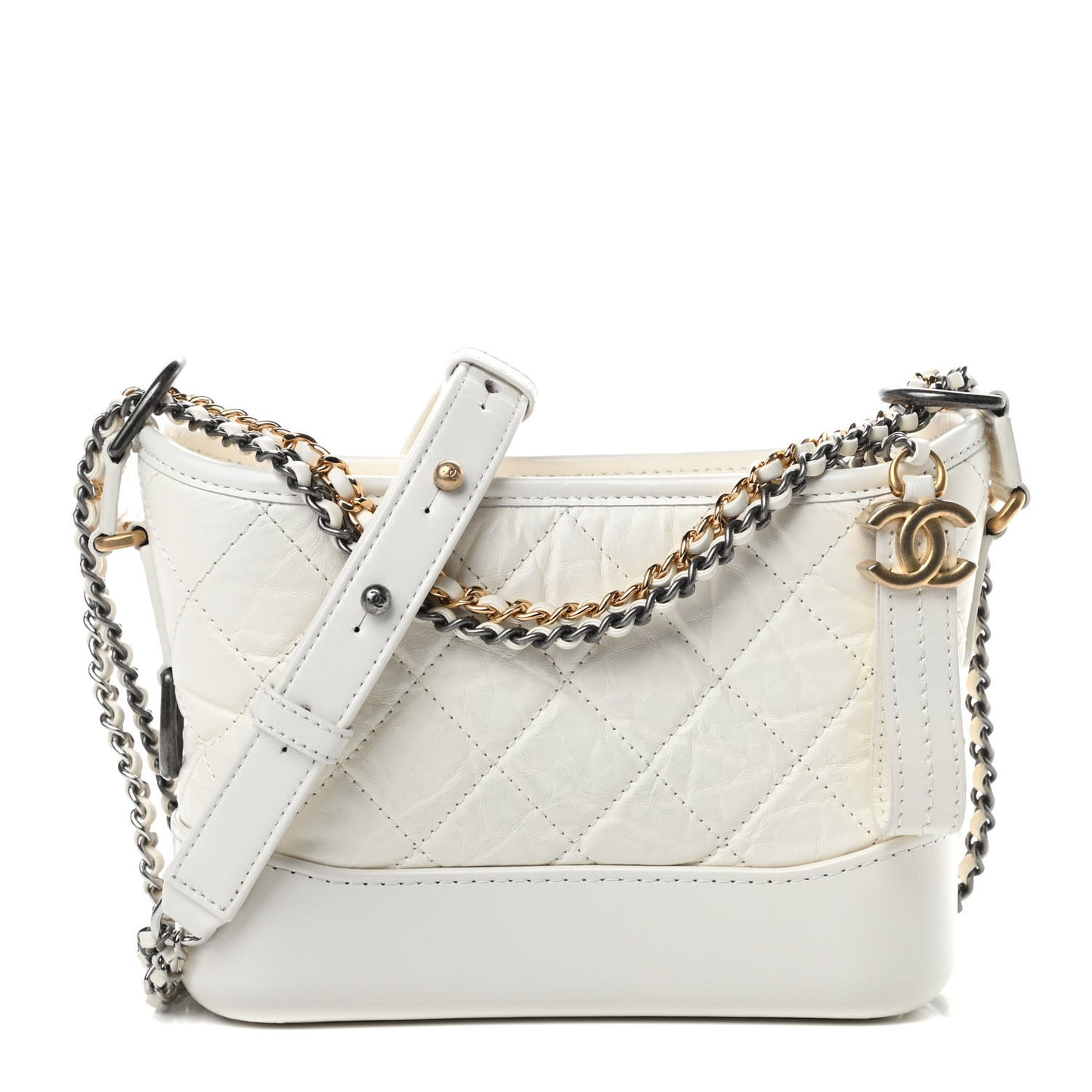 Aged Calfskin Quilted Small Gabrielle Hobo White