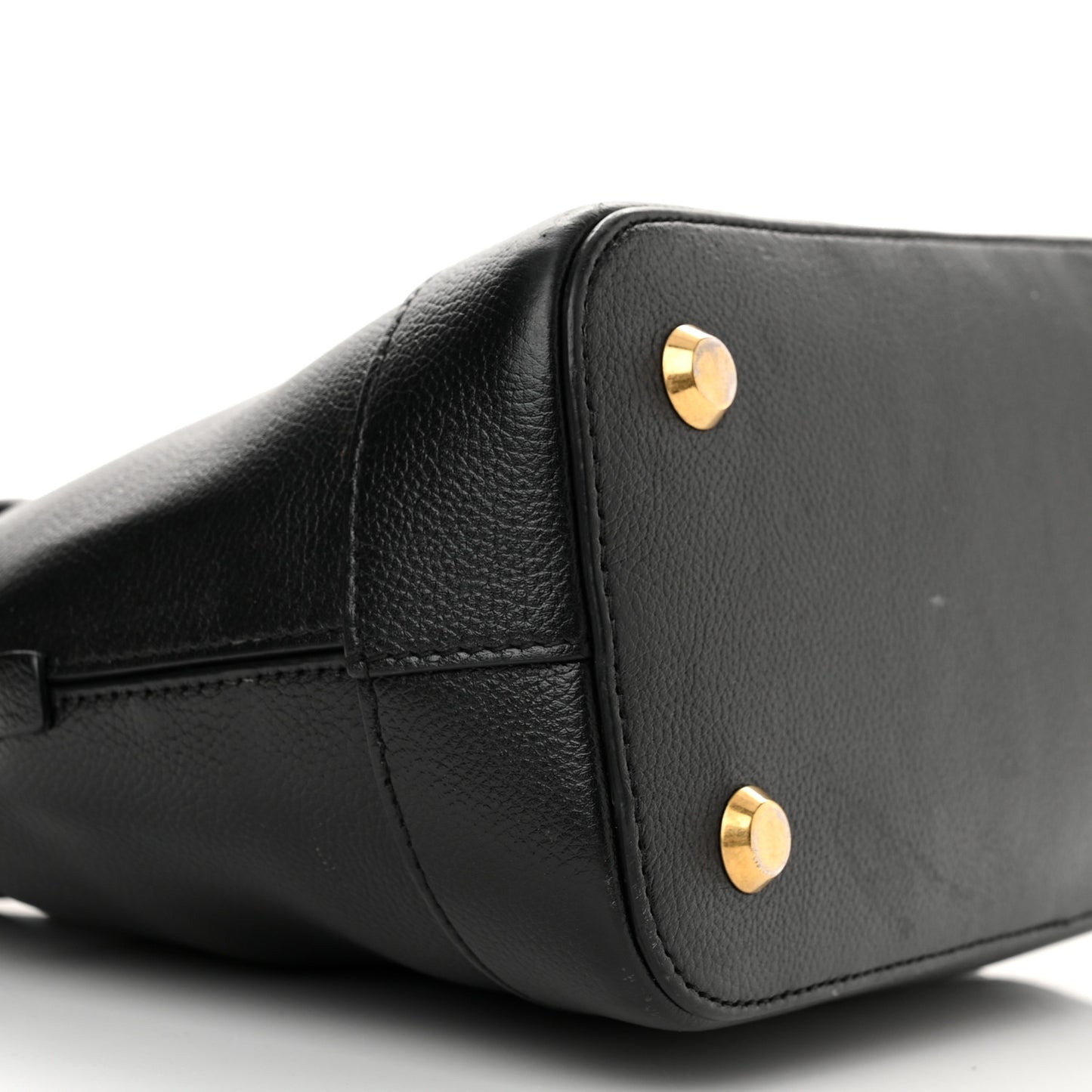 Grained Calfskin Logo S Ville Top Handle Bag Black White
