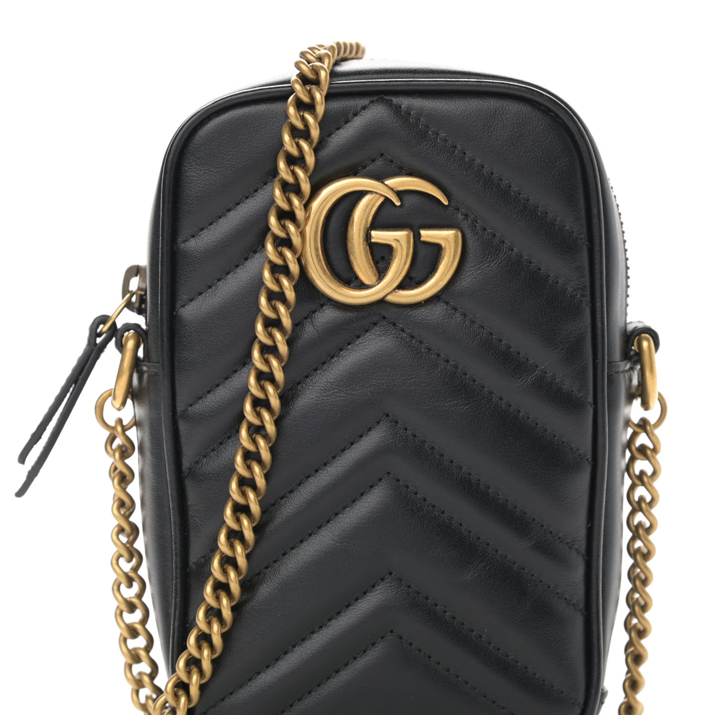 Calfskin Matelasse Mini GG Marmont Crossbody Bag Black