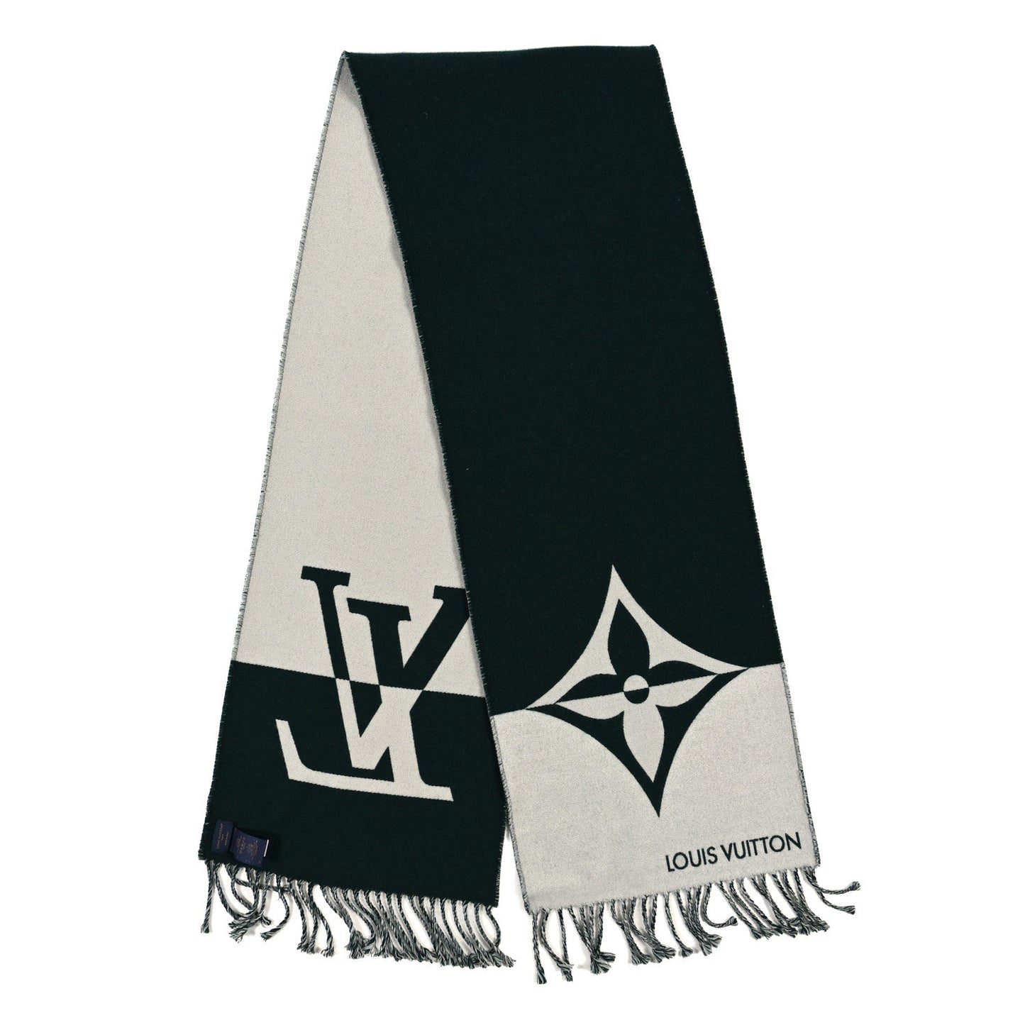 Wool Cashmere Graphic Dual Scarf Vert Fonce