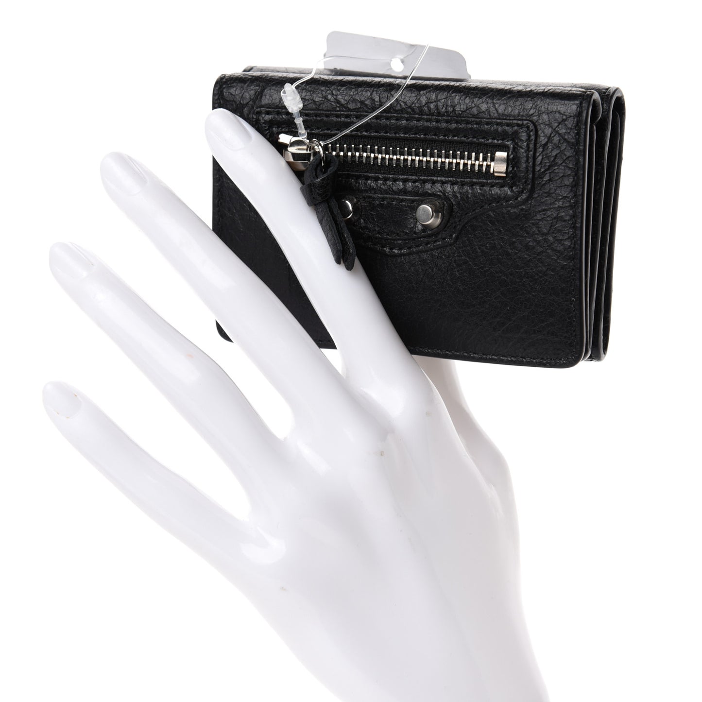 Agneau Classic Silver Hardware Mini Wallet Black