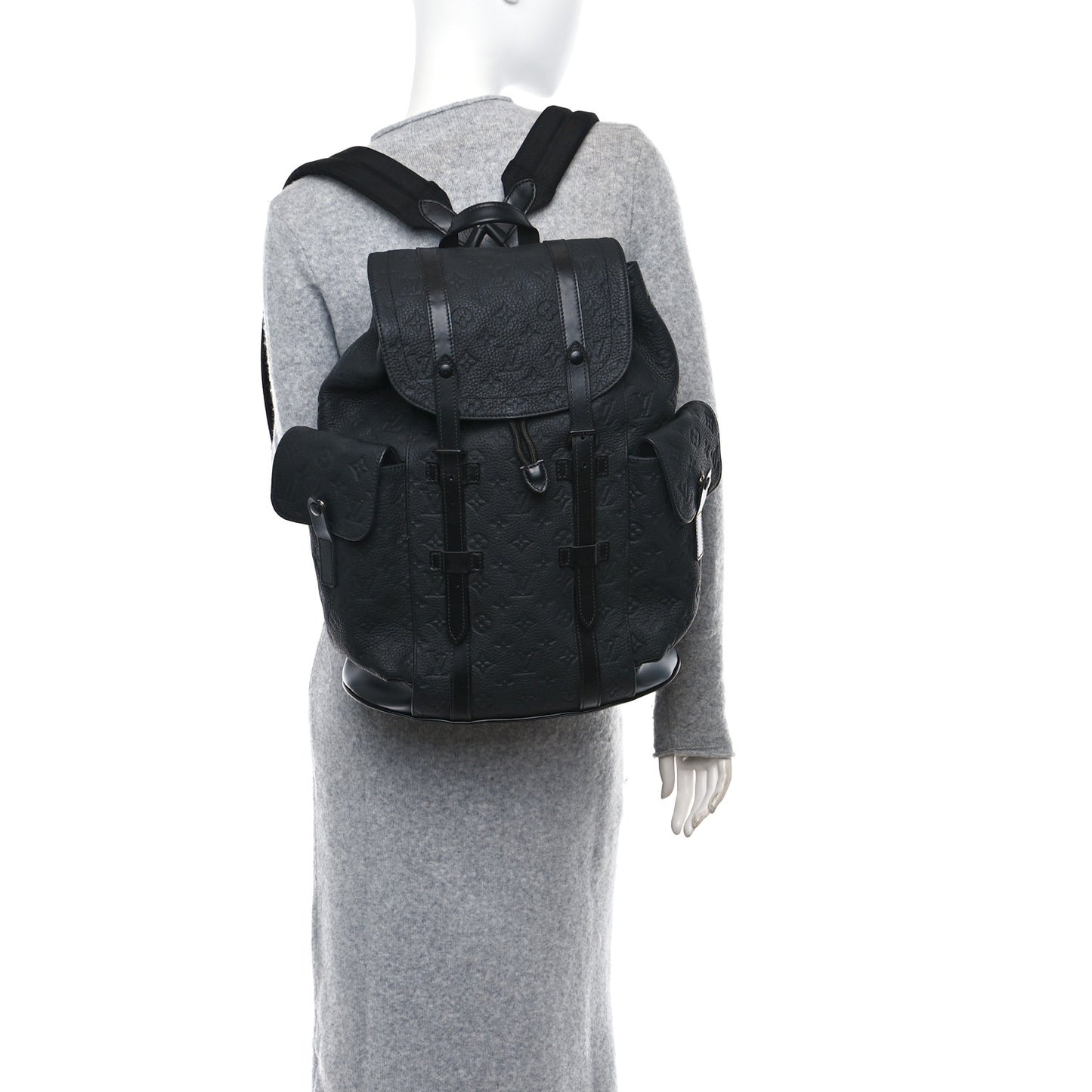 LOUIS VUITTON Taurillon Monogram Christopher MM Backpack Black