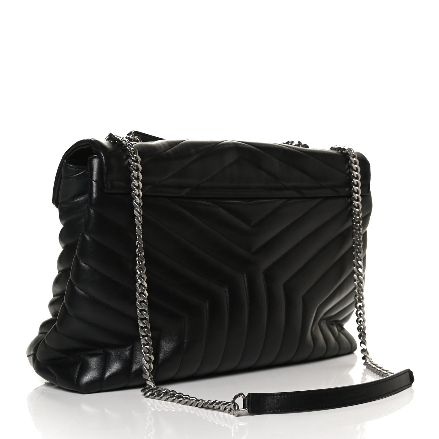 Calfskin Y Quilted Monogram Large Loulou Chain Satchel Black