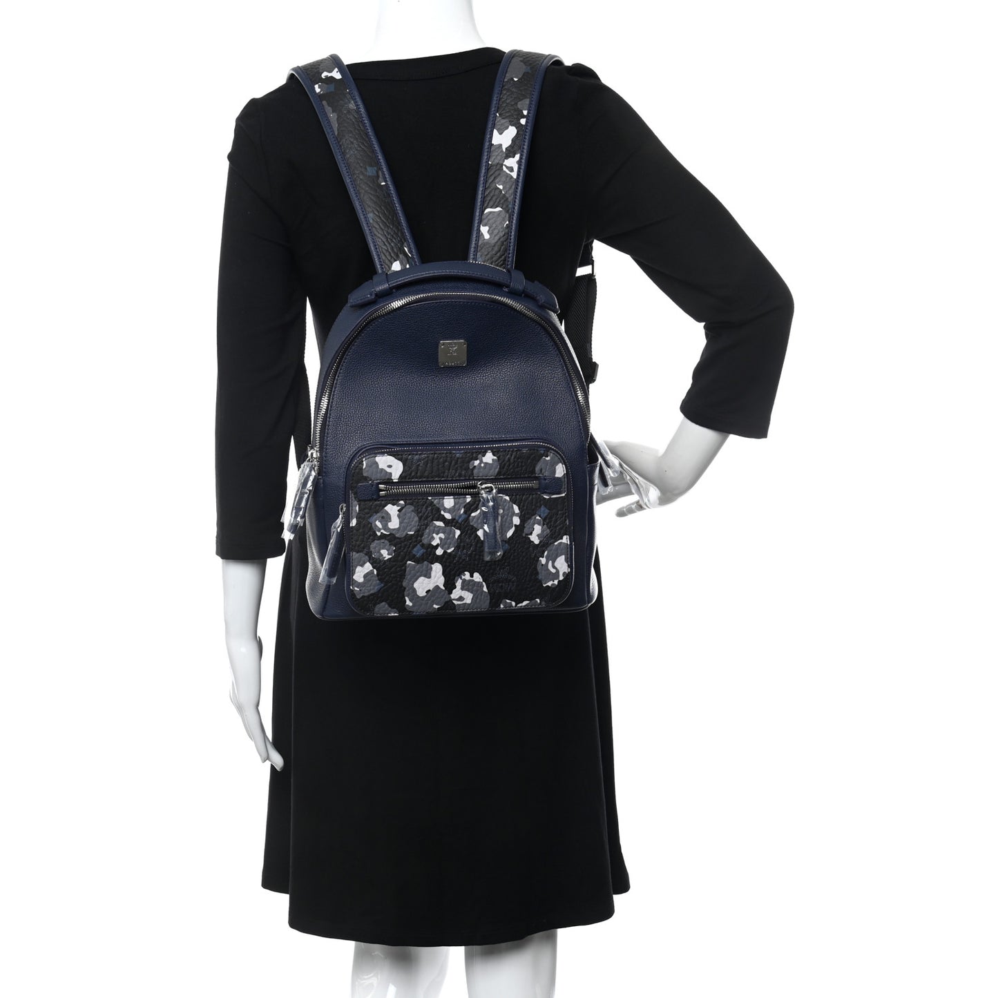 Calfskin Visetos Floral Leopard Klassik Small Stark Backpack Blue Black