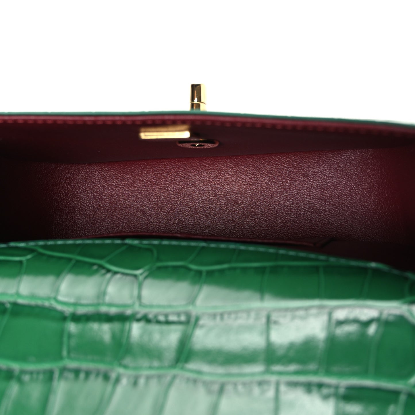 Crocodile Embossed Calfskin Turn Around Mini Flap Bag With Top Handle  Green