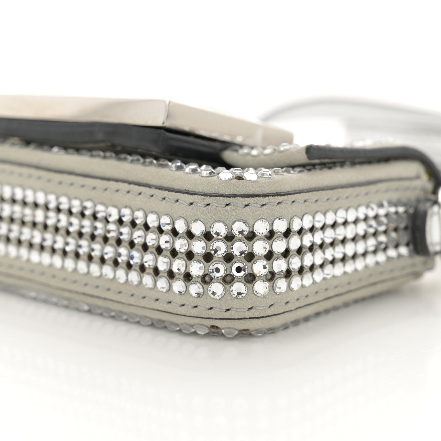 Fendi Nubuck Crystal Catalan Mirror Nano Maxi Buckle Baguette Charm Pietra Argento 10 of 11