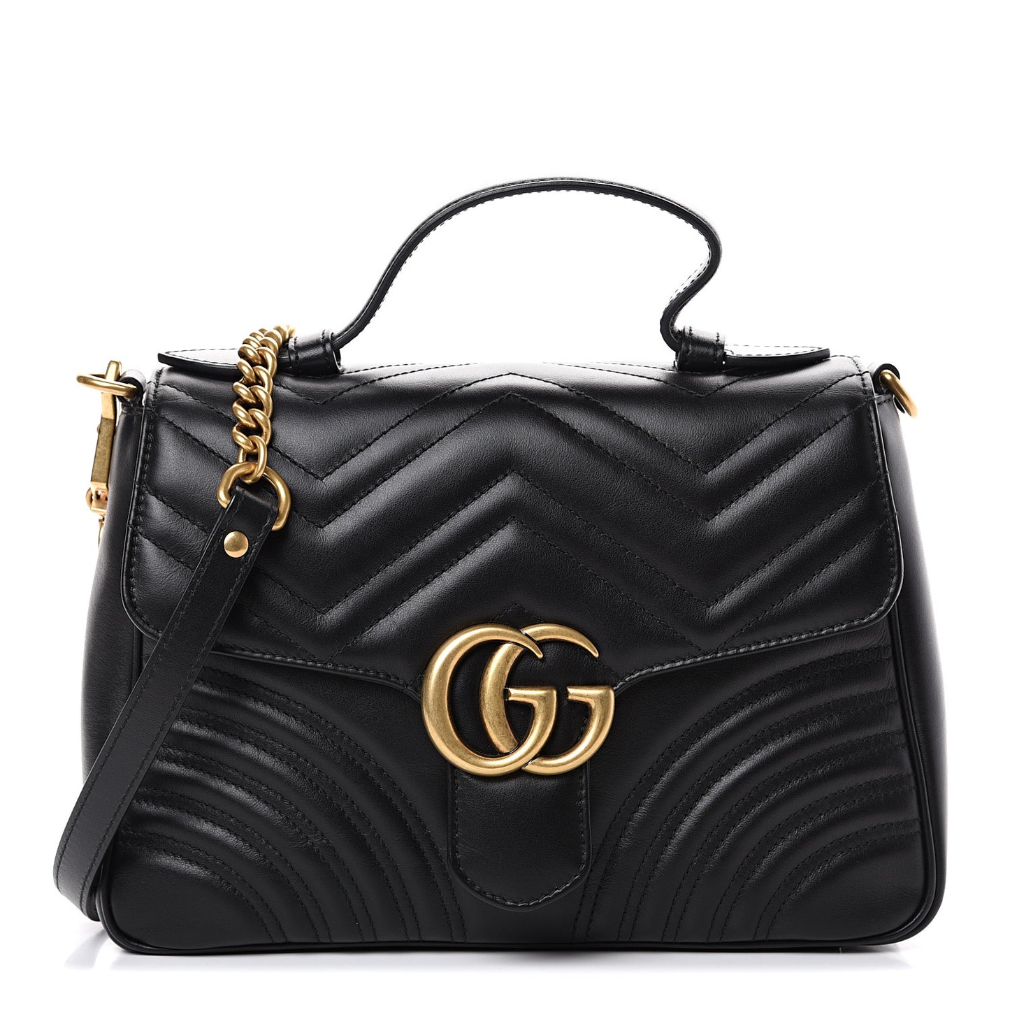 Calfskin Matelasse Small GG Marmont Top Handle Shoulder Bag Black