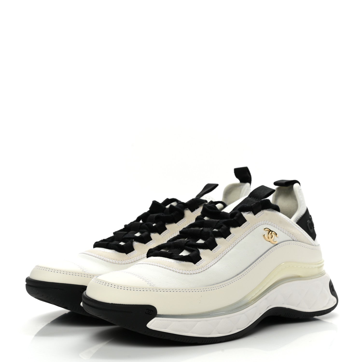 Chanel Velvet Calfskin Mixed Fibers CC Sneakers 41 Ivory Black 3 of 9
