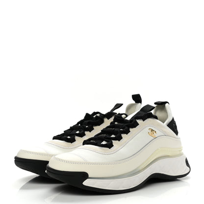 Chanel Velvet Calfskin Mixed Fibers CC Sneakers 41 Ivory Black 3 of 9