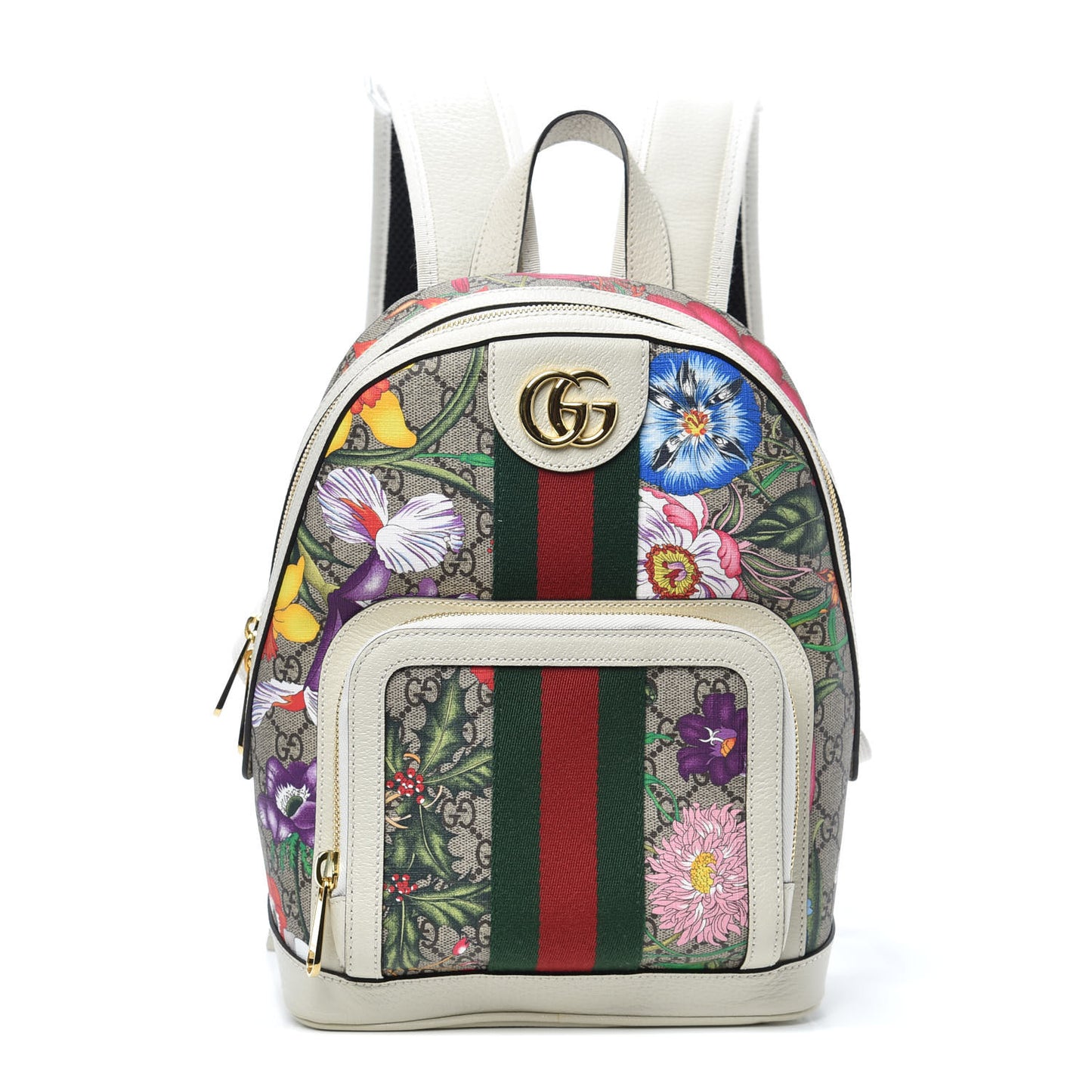 GG Supreme Monogram Flora Web Small Ophidia Day Backpack White