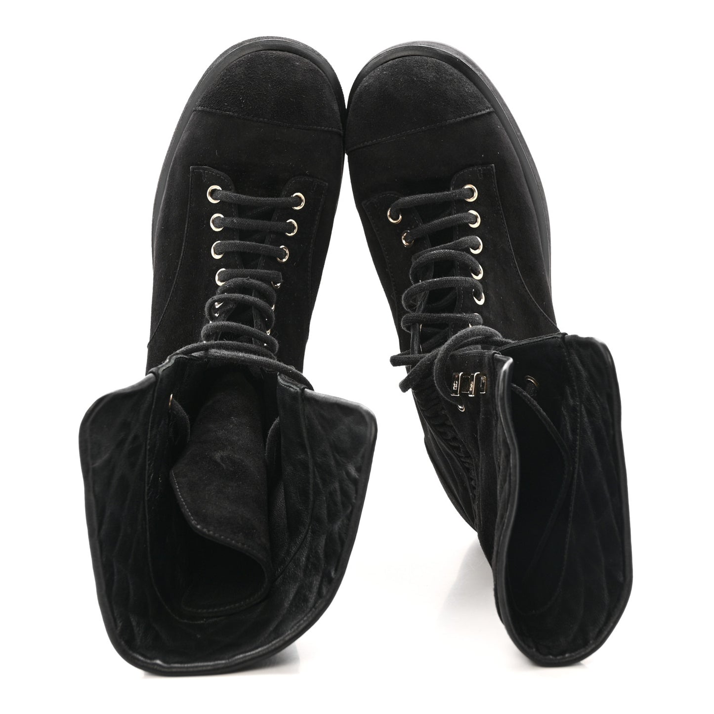 Suede Quilted Lace Up Combat Boots 38.5 Black