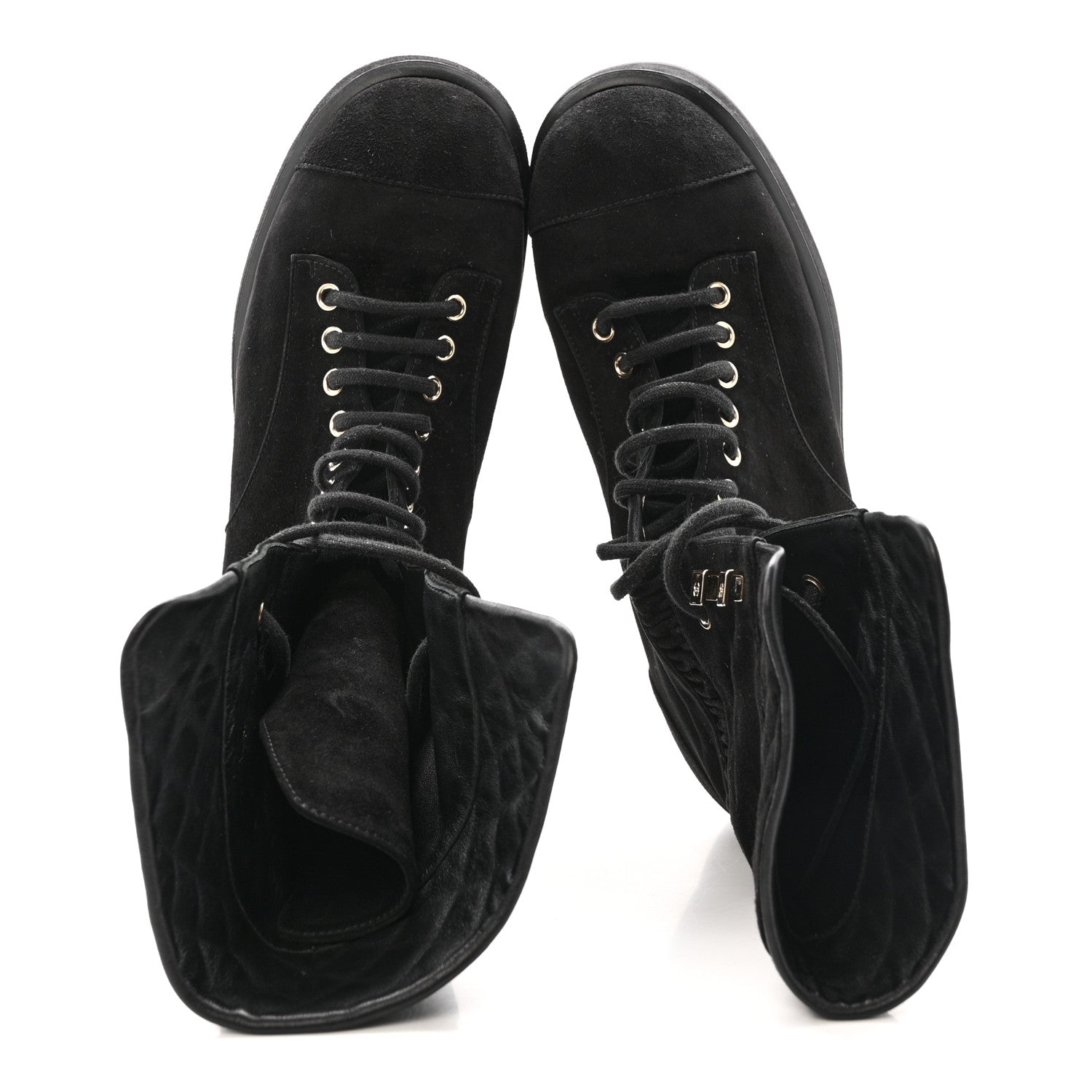 Chanel Suede Quilted Lace Up Combat Boots 38.5 Black 2 of 13