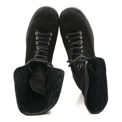 Chanel Suede Quilted Lace Up Combat Boots 38.5 Black 2 of 13
