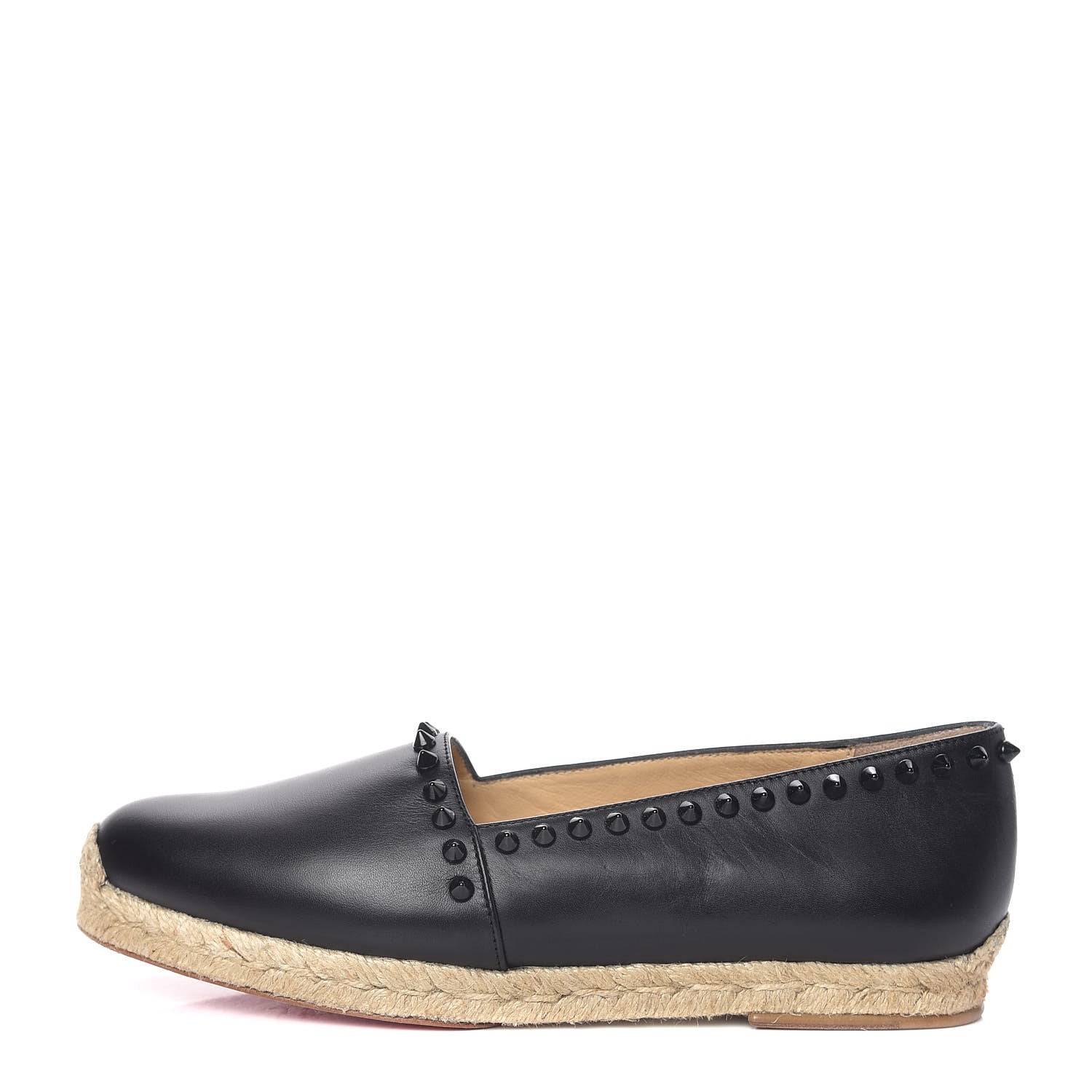 Christian Louboutin CHRISTIAN LOUBOUTIN Calfskin Spikes Ares Flat Espadrilles 38 Black 1 of 12