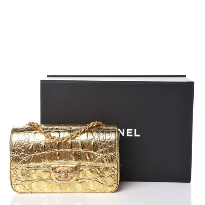 Chanel Metallic Calfskin Crocodile Embossed Cocodile Rectangular Mini Flap Gold 10 of 10