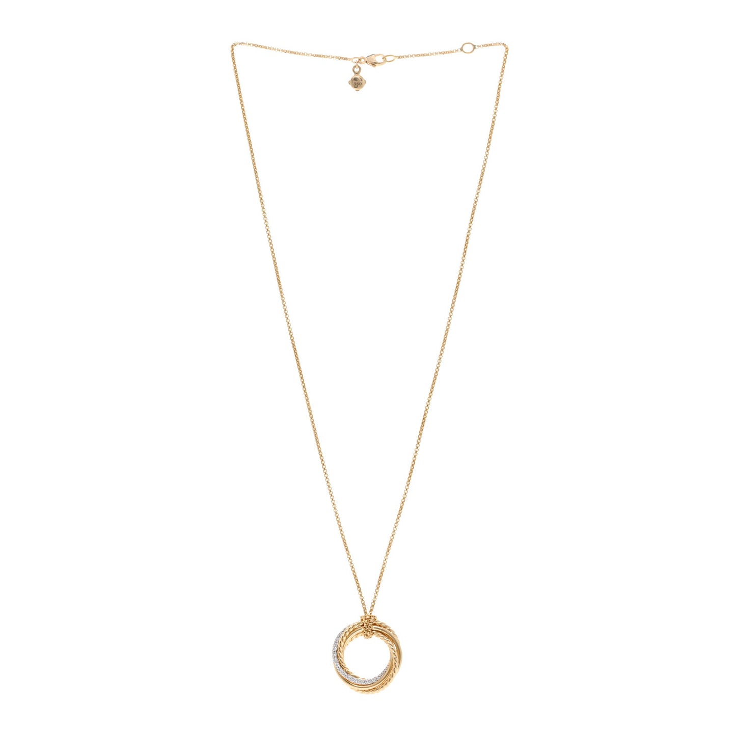 18K Yellow Gold Diamond 21mm Crossover Pendant Necklace