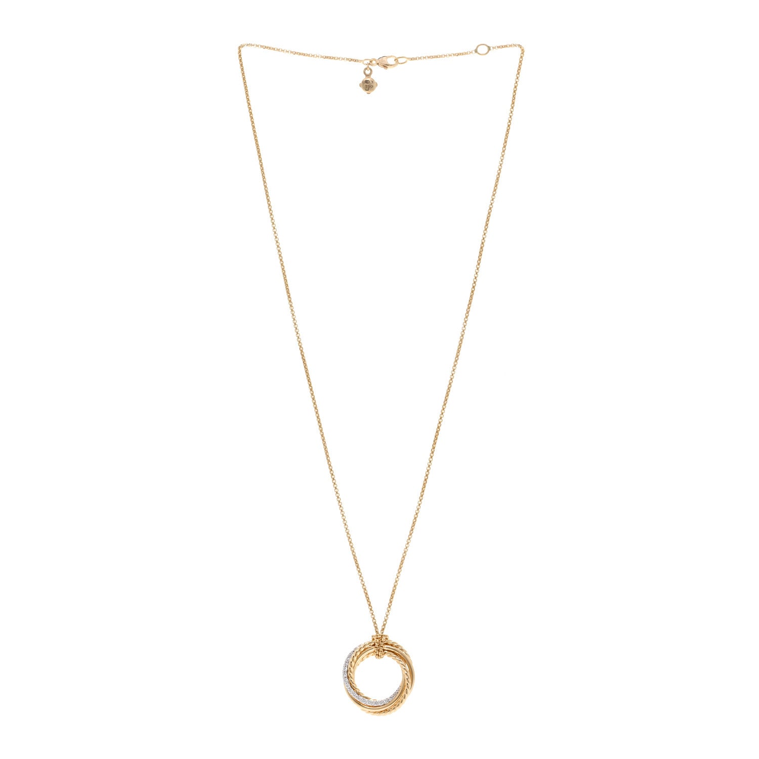David Yurman 18K Yellow Gold Diamond 21mm Crossover Pendant Necklace 3 of 4