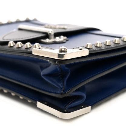 Prada City Calf Saffiano Studded Cahier Bag Blue Black 9 of 9
