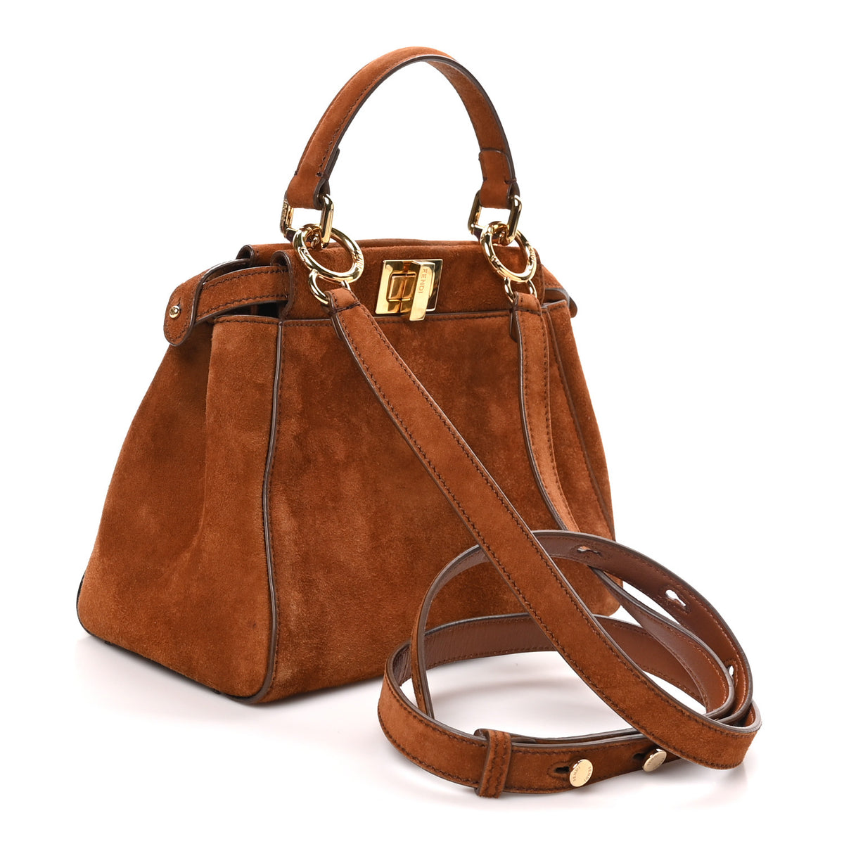 Fendi Chamois Karung Shiny Nappa Mini Pocket Peekaboo Iconic Satchel Cuoio Caramello 3 of 9