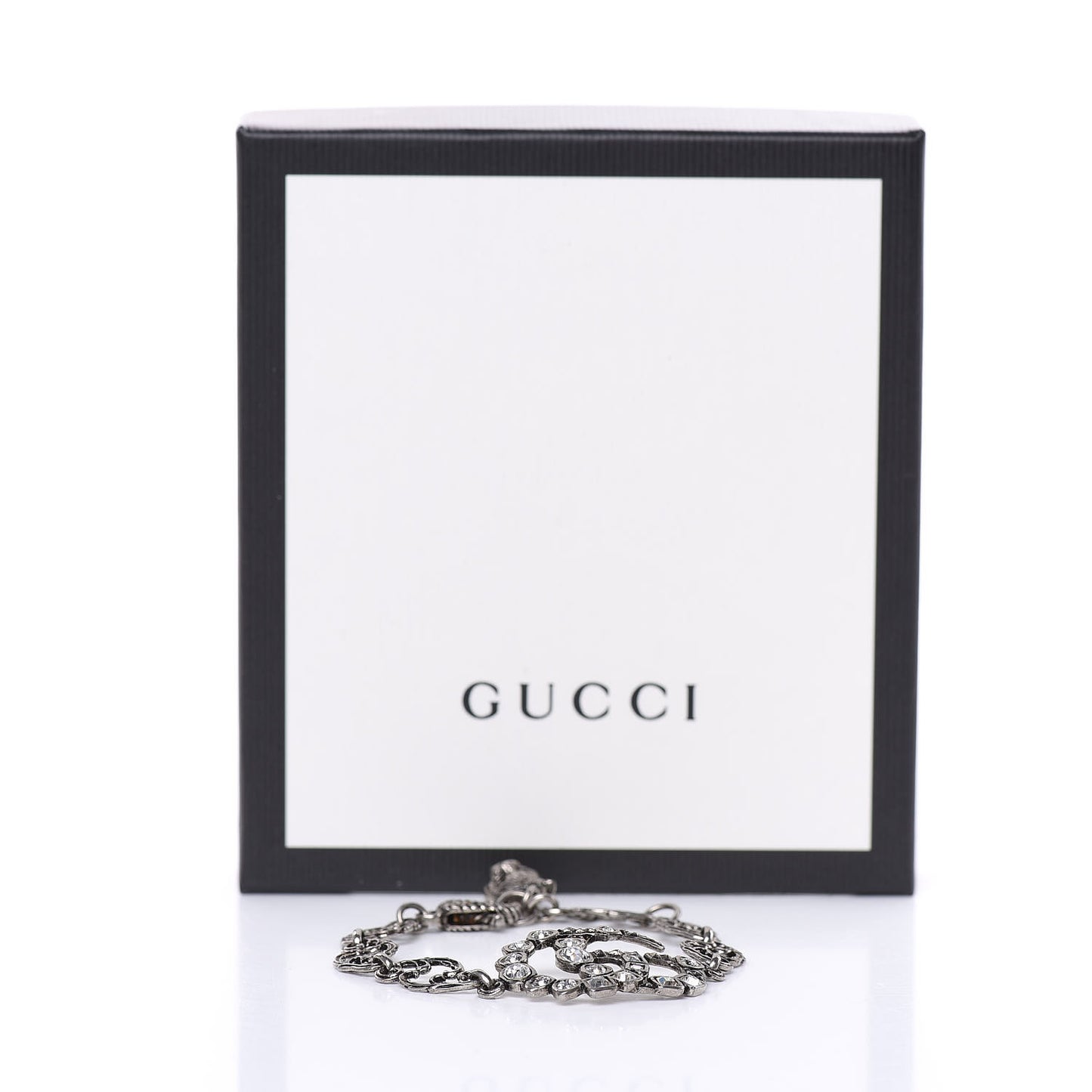 Oxidized Palladium Crystal Double G Bracelet Silver