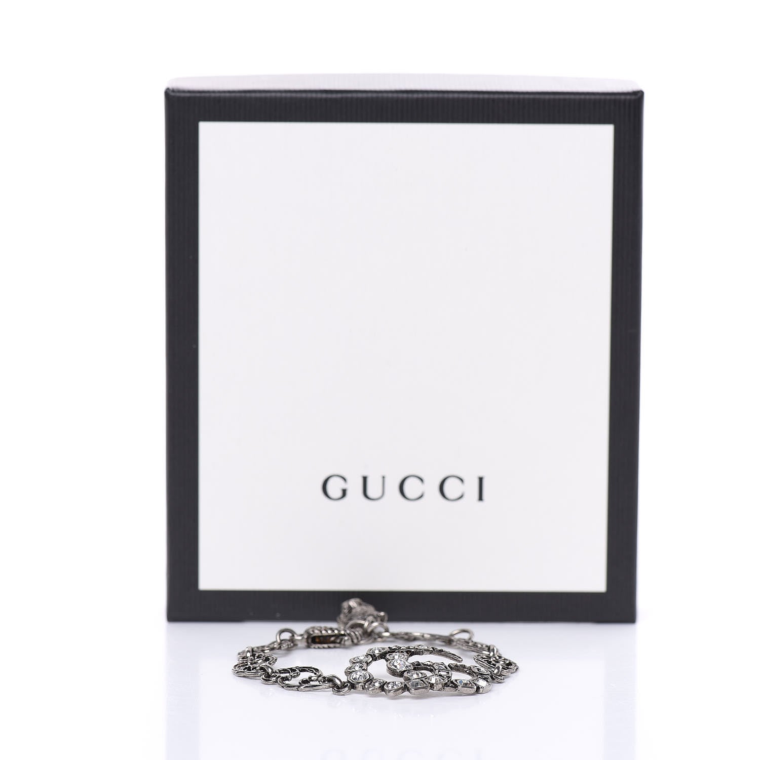Gucci Oxidized Palladium Crystal Double G Bracelet Silver 4 of 4