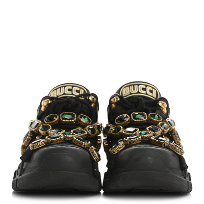 Gucci X SEGA Mesh Suede Calfskin Removable Crystals Womens Flashtrek Sneakers 37 Black Silver 3 of 9