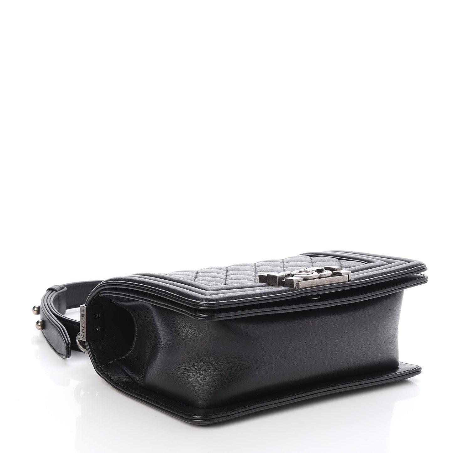 Calfskin Quilted Small Boy Flap Black