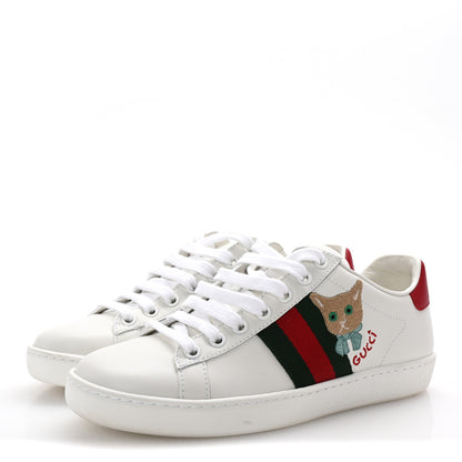 Gucci Calfskin Cat Embroidered Womens Ace Sneakers 35 White Green 4 of 10