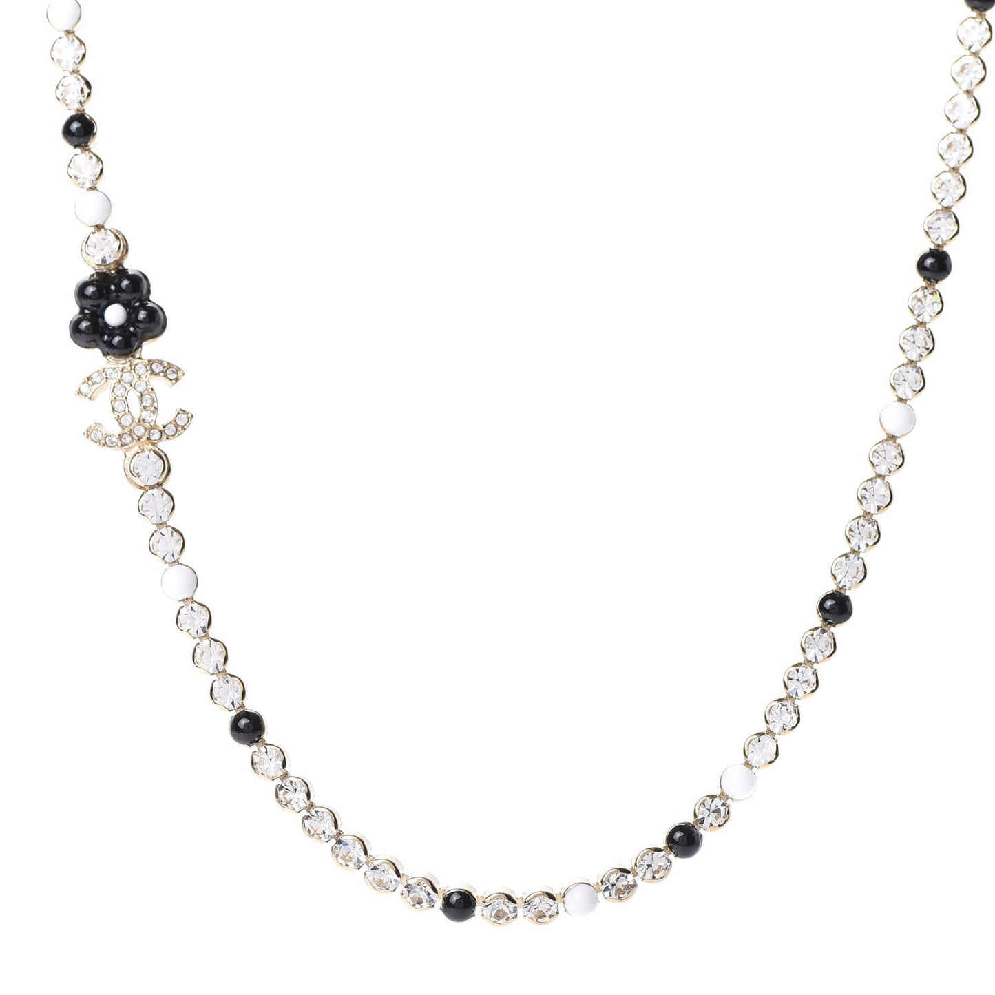 Crystal Pearl Glass Beaded CC Short Necklace Gold White Black
