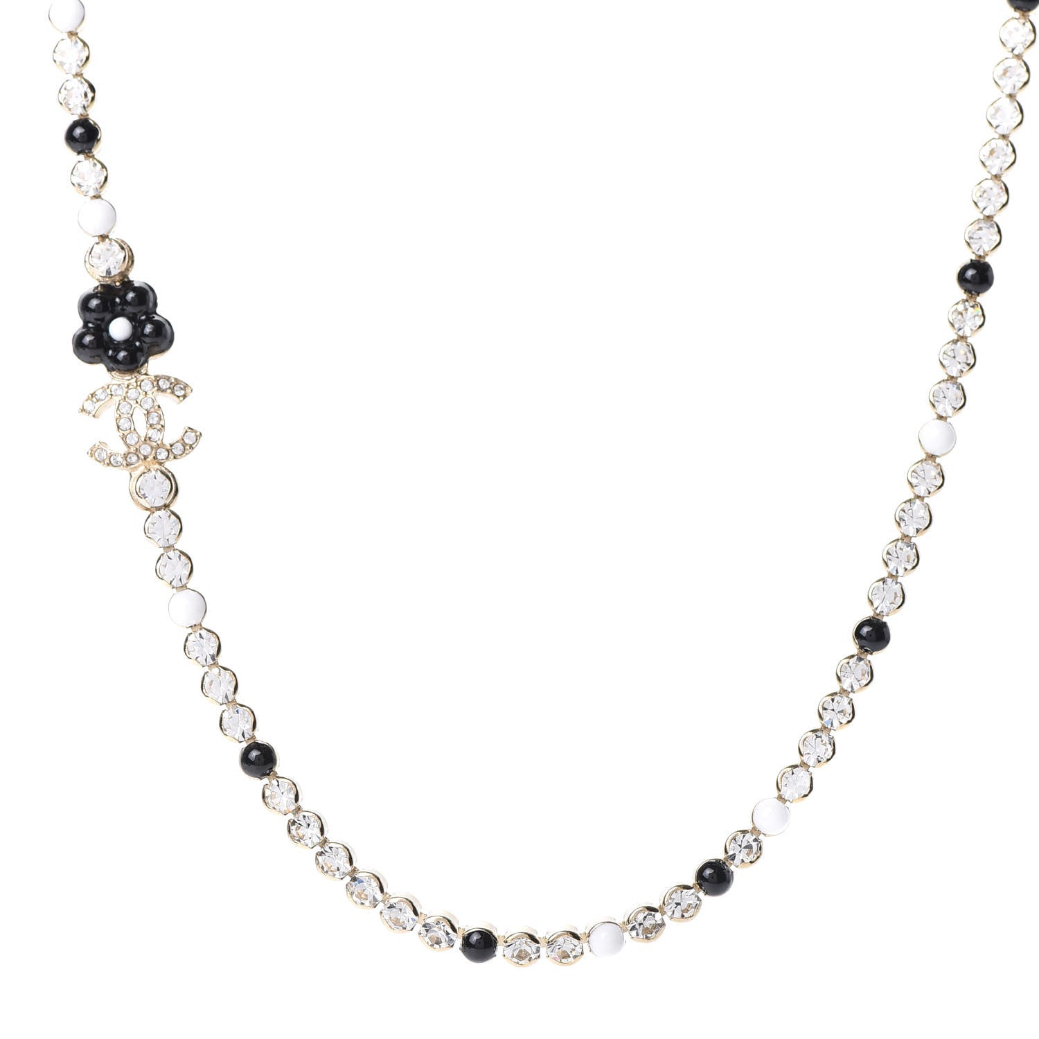 Chanel Crystal Pearl Glass Beaded CC Short Necklace Gold White Black 1 of 5