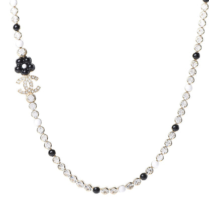 Chanel Crystal Pearl Glass Beaded CC Short Necklace Gold White Black 1 of 5