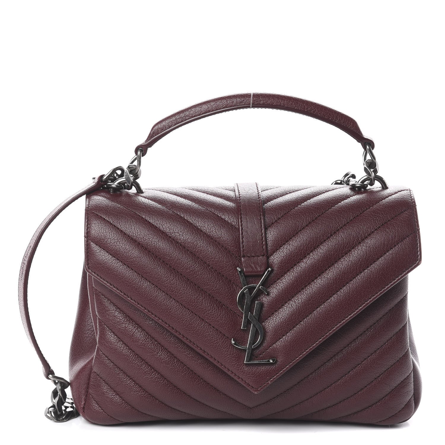 Saint Laurent Sheepskin Matelasse Chevron Monogram Medium College Bag Rouge Legion 1 of 9