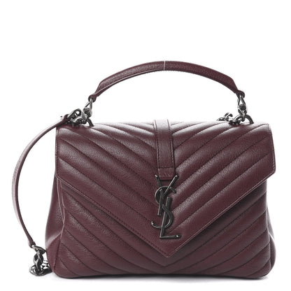 Saint Laurent Sheepskin Matelasse Chevron Monogram Medium College Bag Rouge Legion 1 of 9