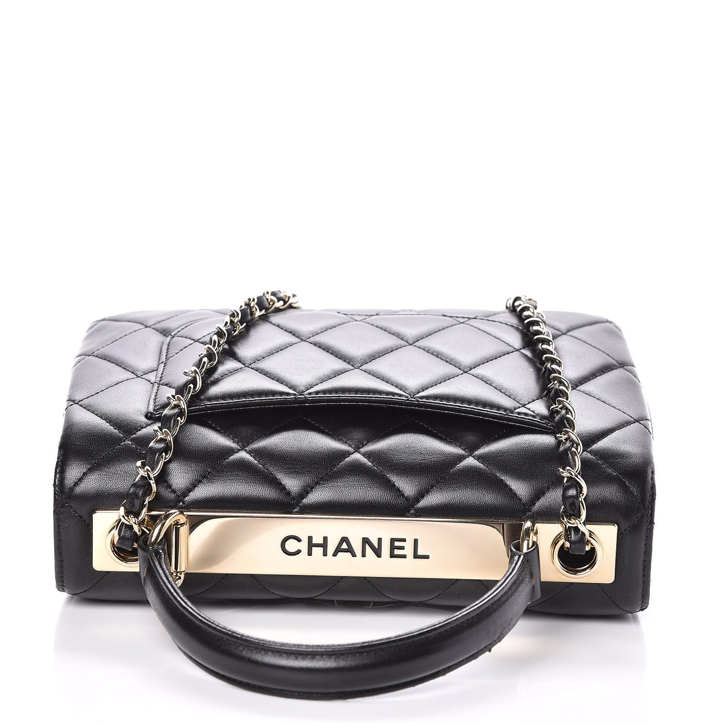 Lambskin Quilted Small Trendy CC Dual Handle Flap Bag Black