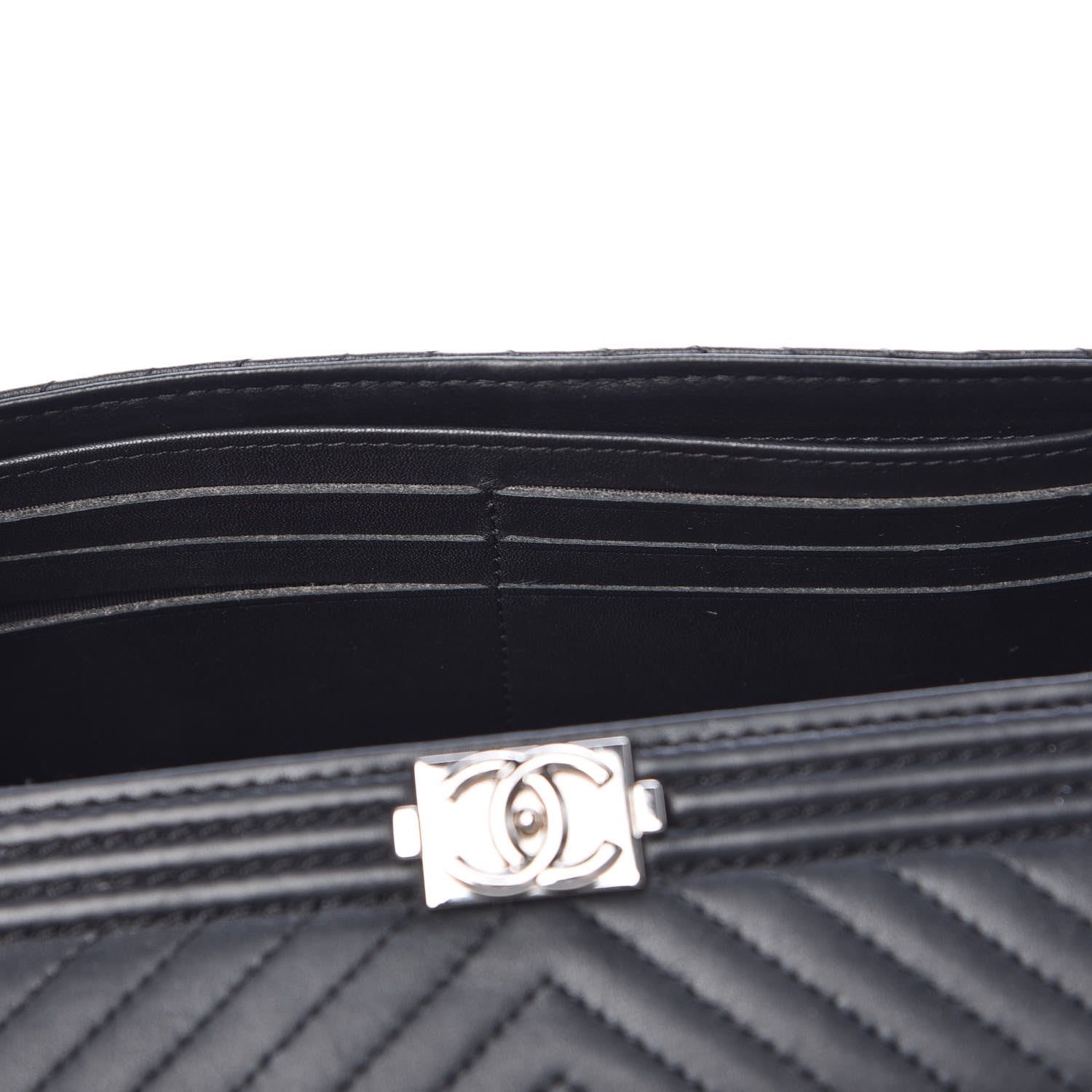 Chanel Calfskin Chevron Quilted Boy Flap Wallet Black 10 of 12