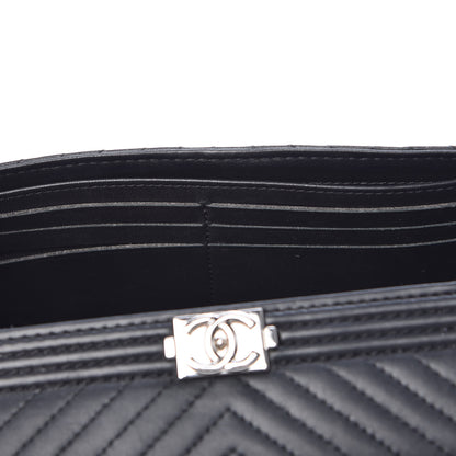 Chanel Calfskin Chevron Quilted Boy Flap Wallet Black 10 of 12