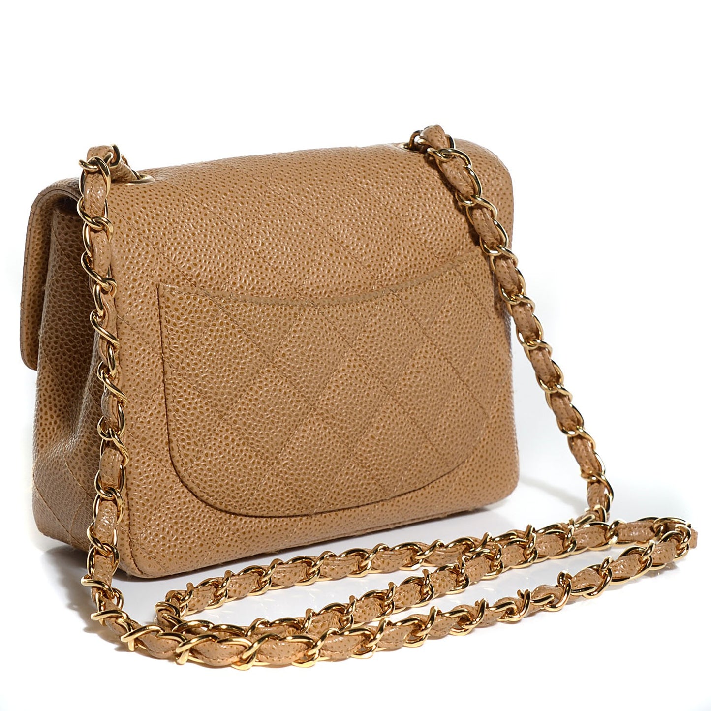 Caviar Quilted Mini Square Flap Beige