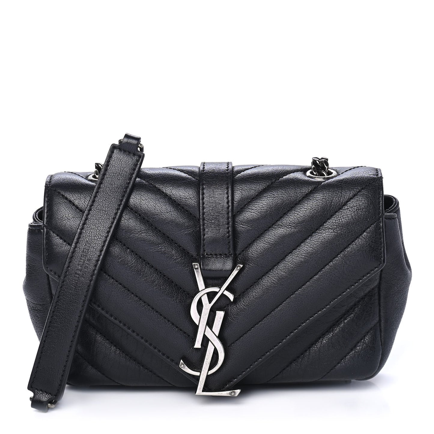 Sheepskin Matelasse Chevron Monogram Classic Baby Chain Bag Black