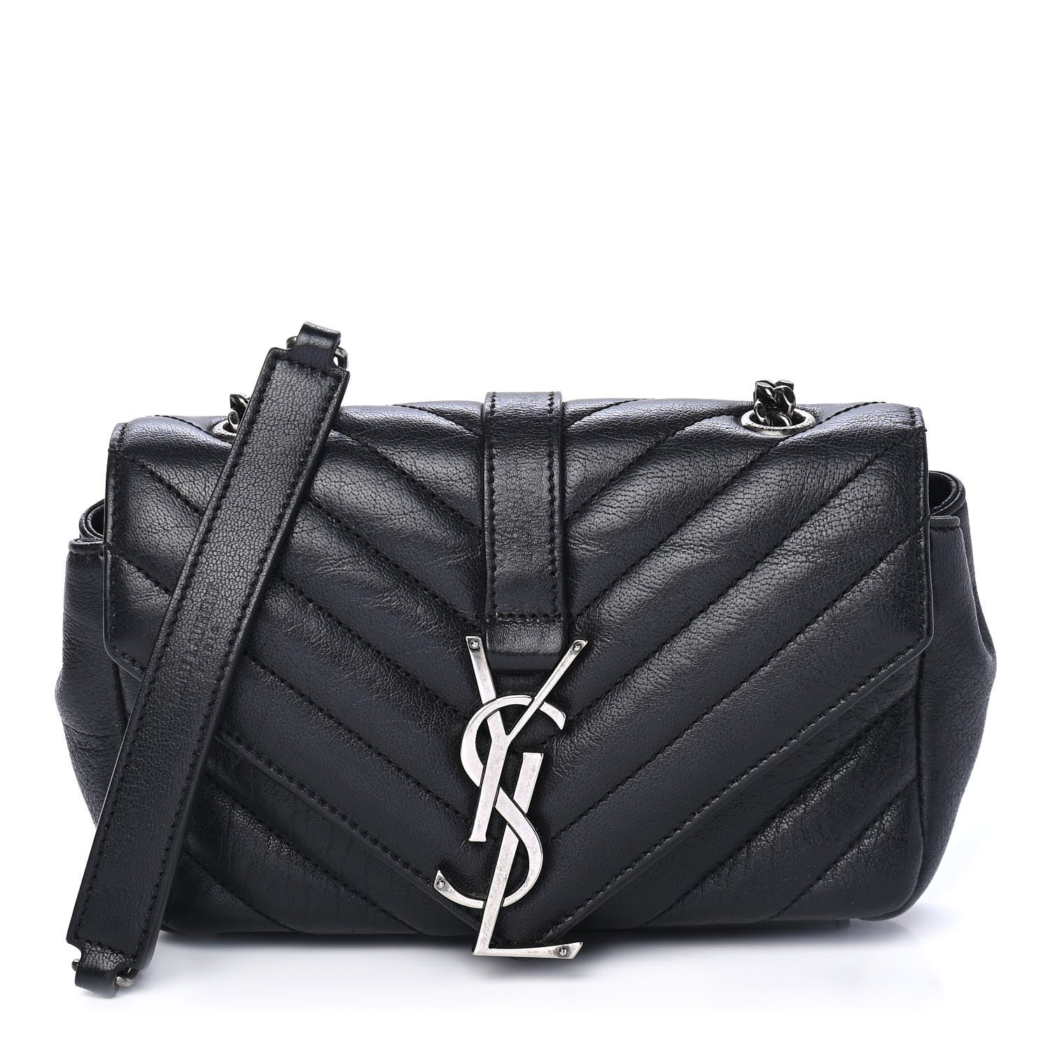 Saint Laurent Sheepskin Matelasse Chevron Monogram Classic Baby Chain Bag Black 1 of 4