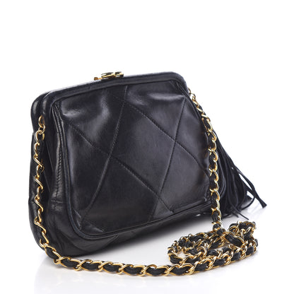 Chanel Lambskin Quilted Tassel Kisslock Evening Bag Black 3 of 12
