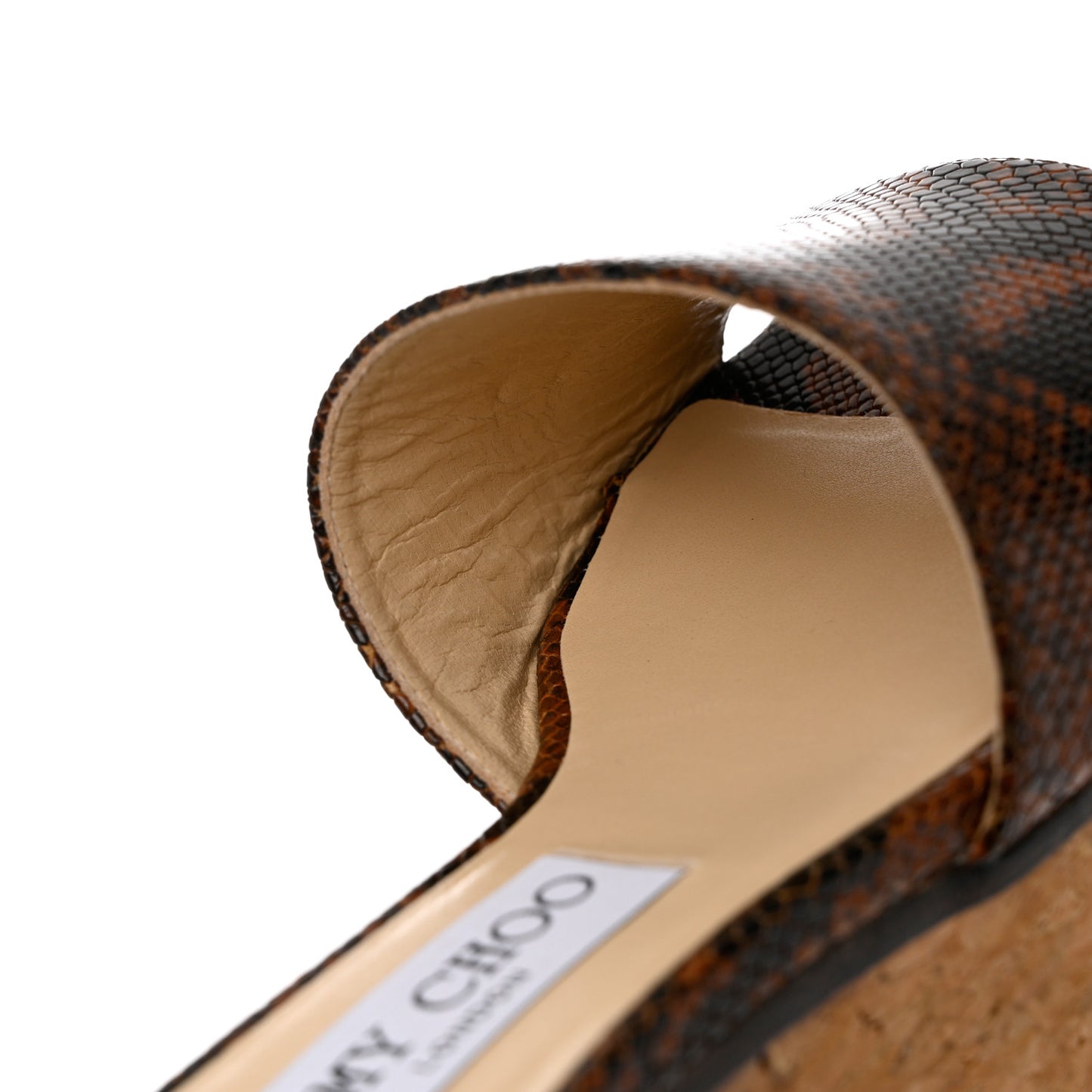 Calfskin Snakskin Embossed Cork DeeDee Platform Wedge Slide Sandals 36 Cuoio