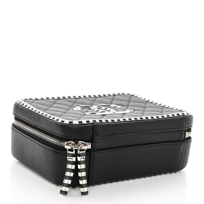 Chanel Caviar Quilted Striped Medium CC Filigree Vanity Case Black White 4 of 10
