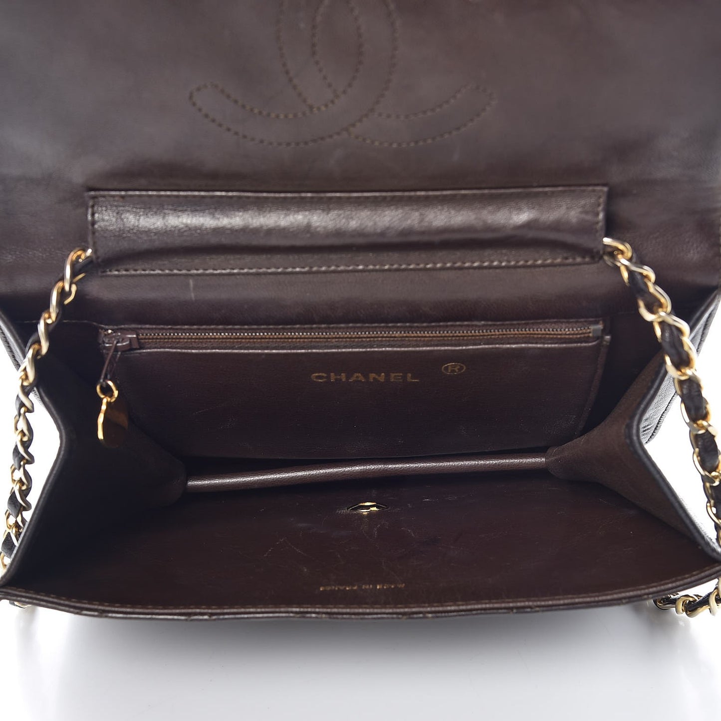 Lambskin Quilted Small Single Flap Brown