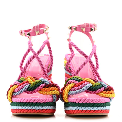 Valentino Garavani Calfskin Rockstud Ankle Strap Torchon Espadrille 25/115mm Wedge Sandals 37 Feminine Pink Multicolor 3 of 10