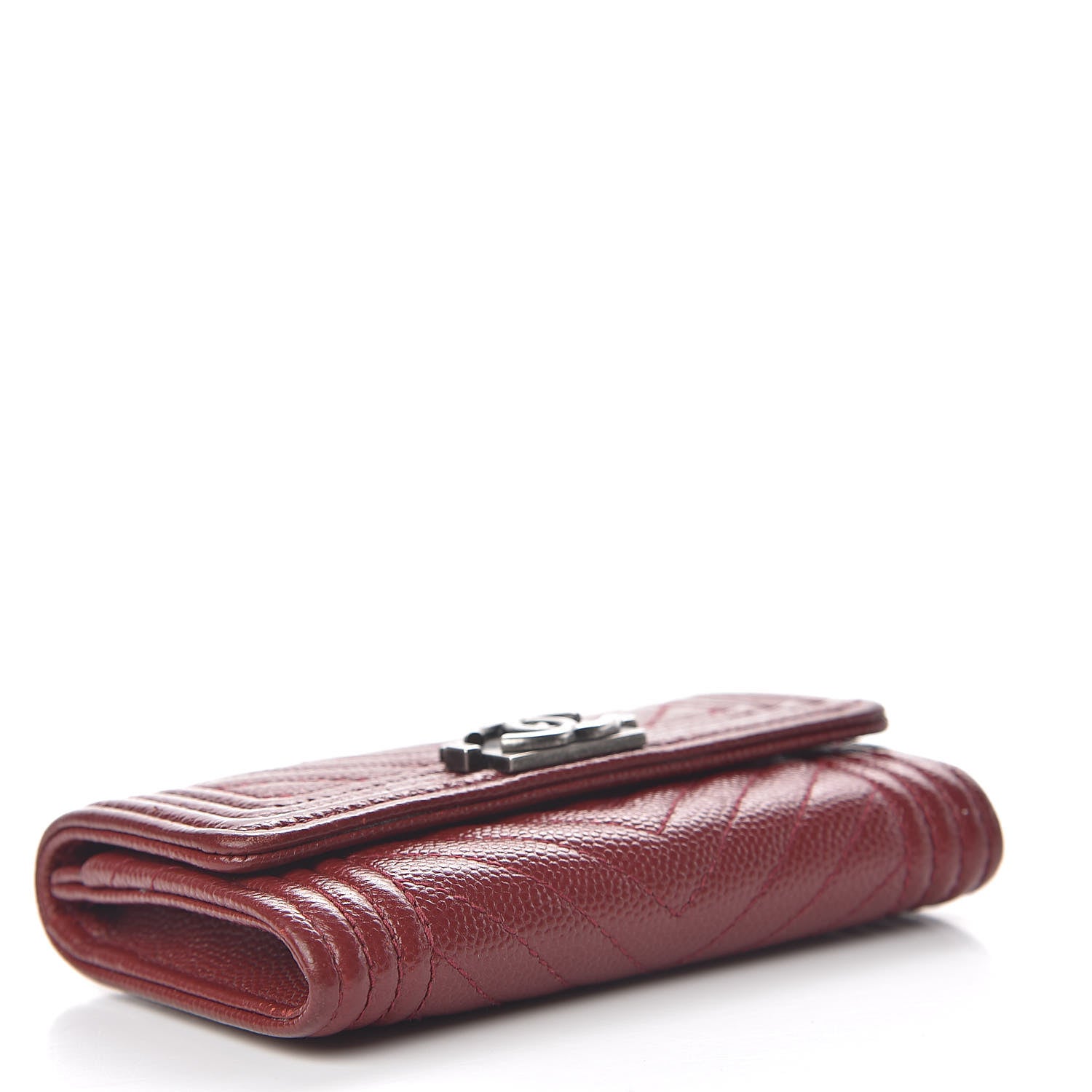 Chanel Caviar Chevron Quilted Flap Boy Card Holder Dark Red 4 of 18