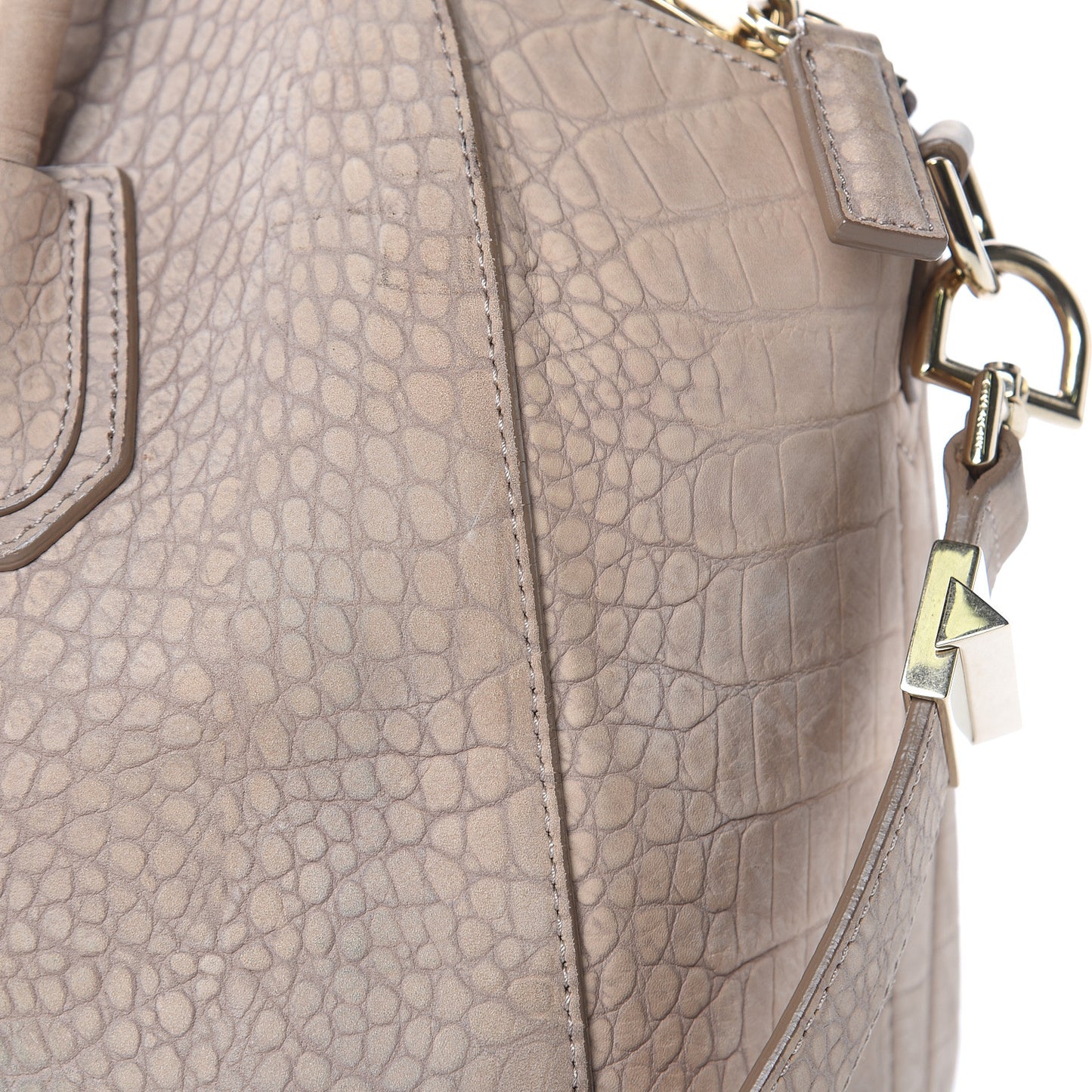 Nubuck Crocodile Embossed Medium Antigona Beige