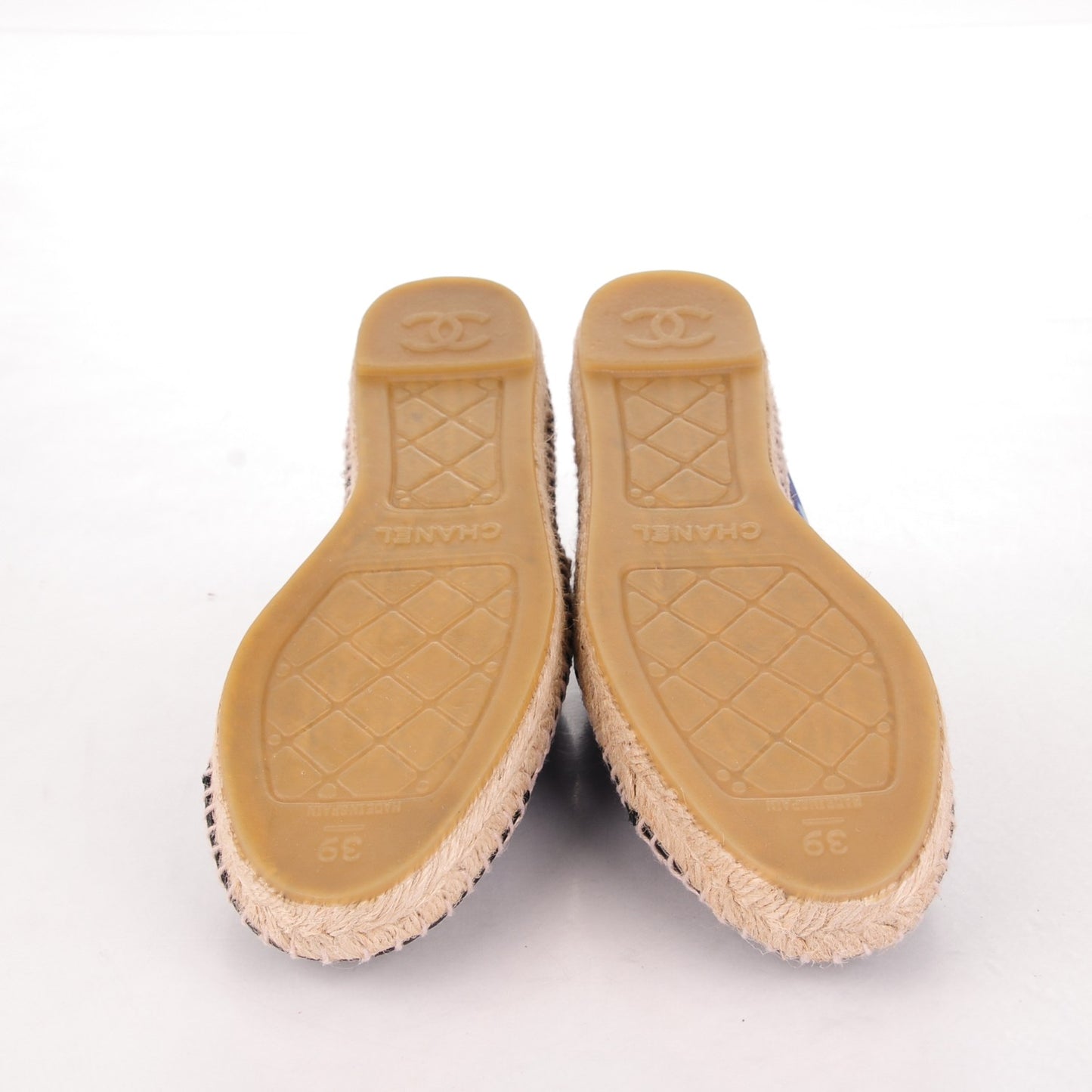 Mesh Lambskin Check Print CC Espadrilles 39 Blue Black White
