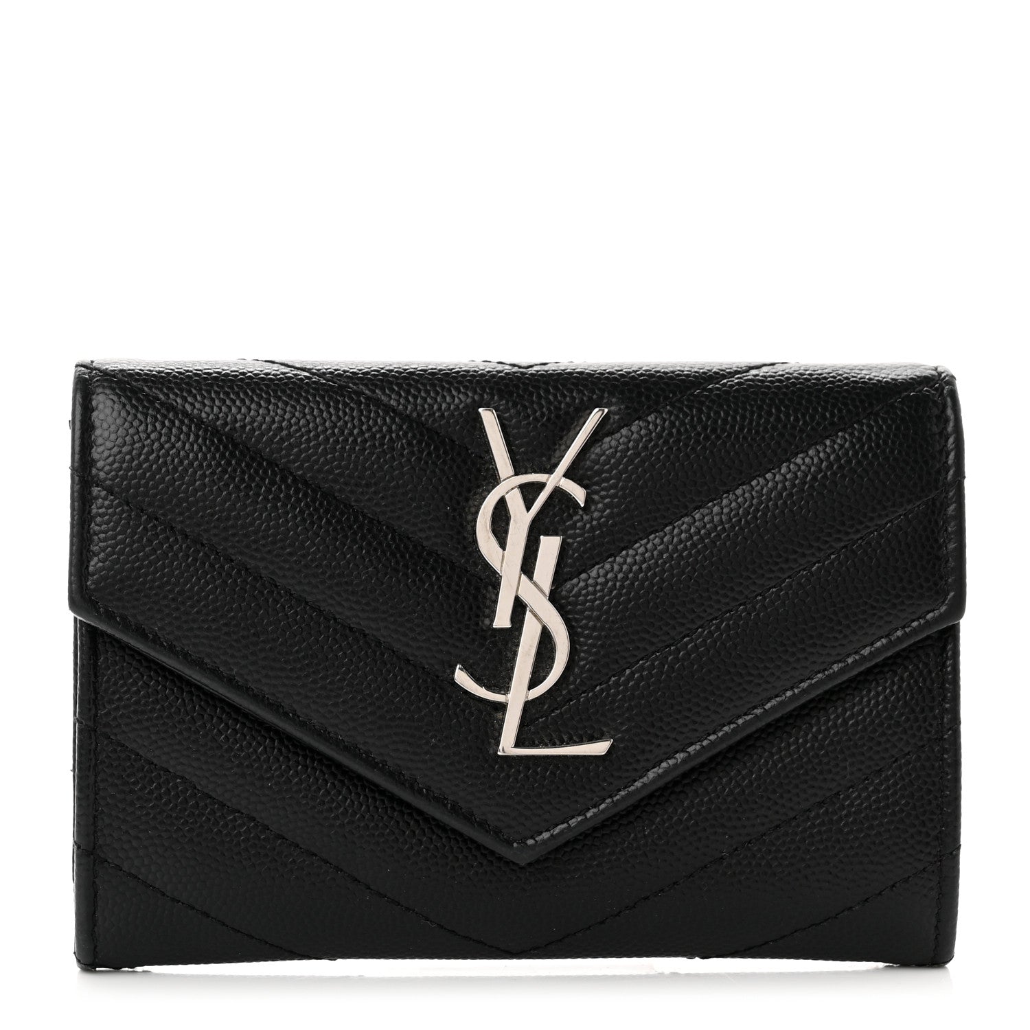 Saint Laurent Grain De Poudre Matelasse Chevron Small Monogram Envelope Wallet Black 1 of 6