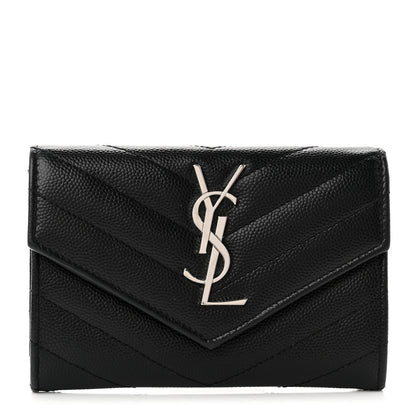 Saint Laurent Grain De Poudre Matelasse Chevron Small Monogram Envelope Wallet Black 1 of 6